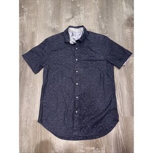 Robert Graham Mens Small Black Paisley Print Short Sleeve Button Down Shirt